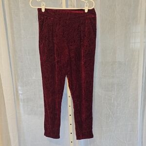 Free People Deep Wine Velvet Embossed Pants